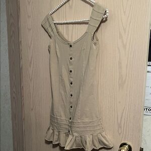 Beige Button-Down Mini Dress